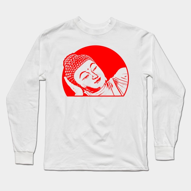 Reclining Buddha Art Red Color Long Sleeve T-Shirt by Botak Solid Art